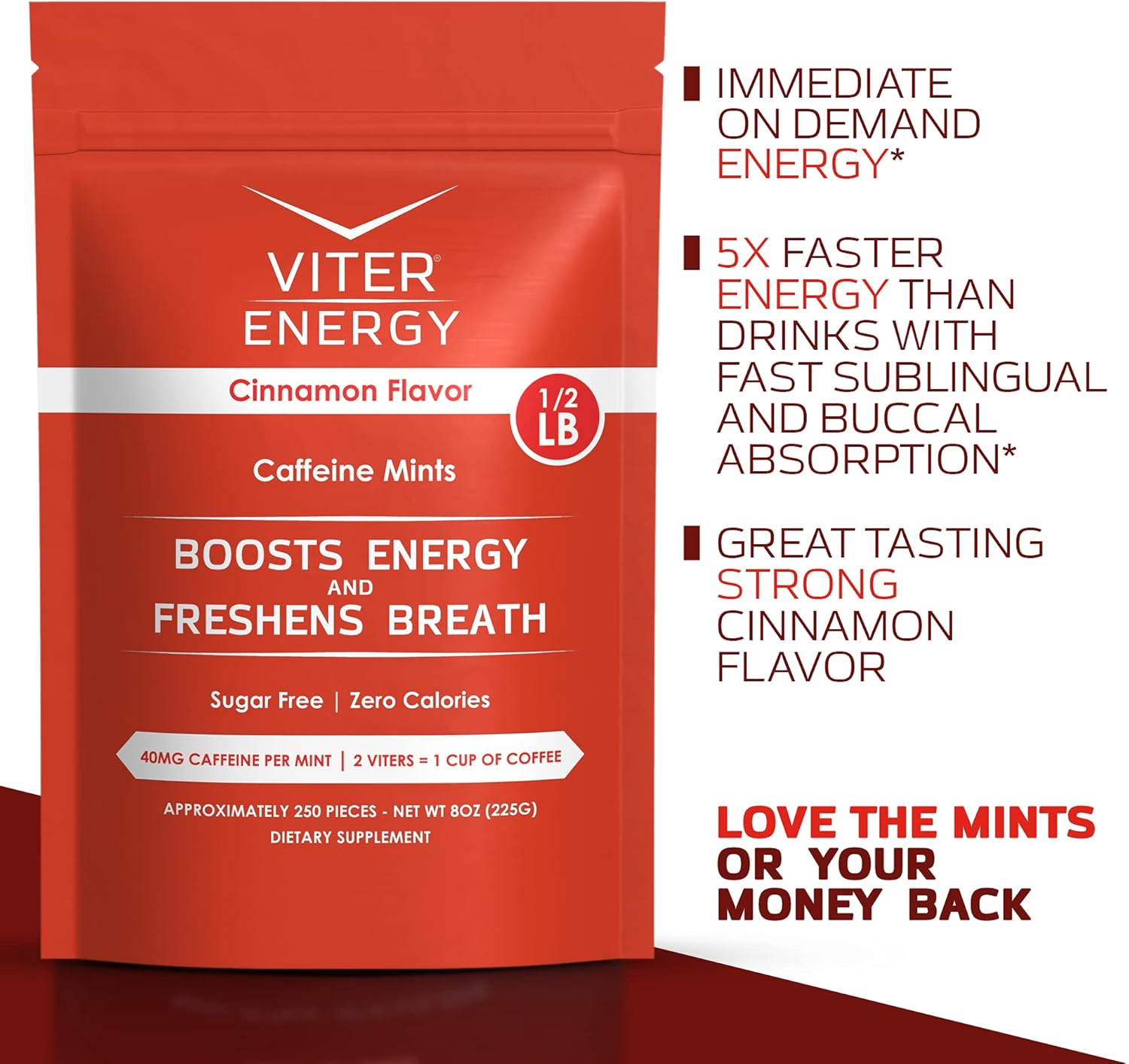 Bundle: Viter Energy Cinnamon Caffeine Mints - 6 Pack + 1/2 Pound Bulk Bag - 40mg Caffeine, B Vitamins, Sugar Free, Vegan - Energy Booster for Focus & Alertness