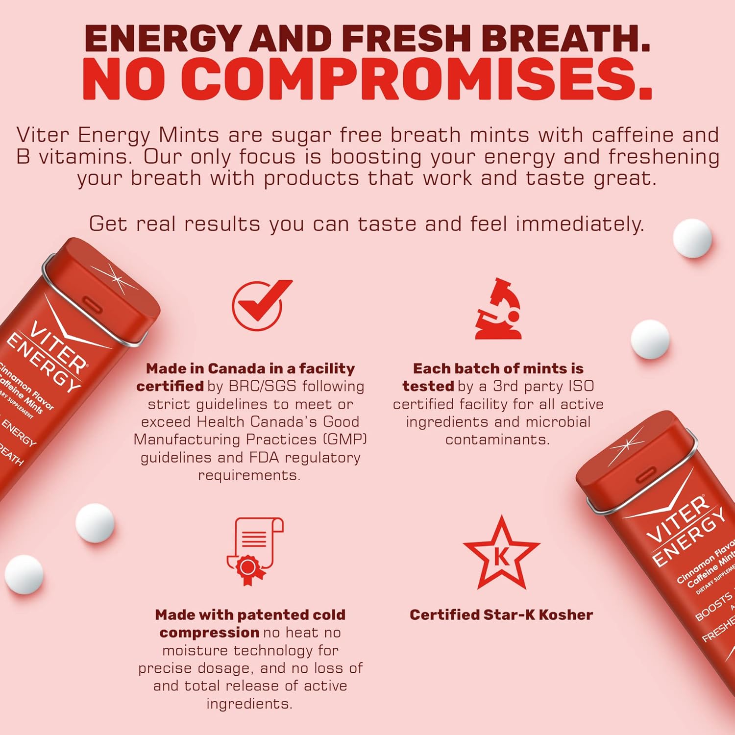 Bundle: Viter Energy Cinnamon Caffeine Mints - 6 Pack + 1/2 Pound Bulk Bag - 40mg Caffeine, B Vitamins, Sugar Free, Vegan - Energy Booster for Focus & Alertness