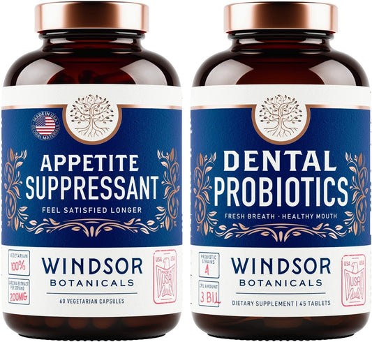 Bundle: Windsor Botanicals Appetite Suppressant & Dental Probiotics - Weight Loss & Fresh Breath Support