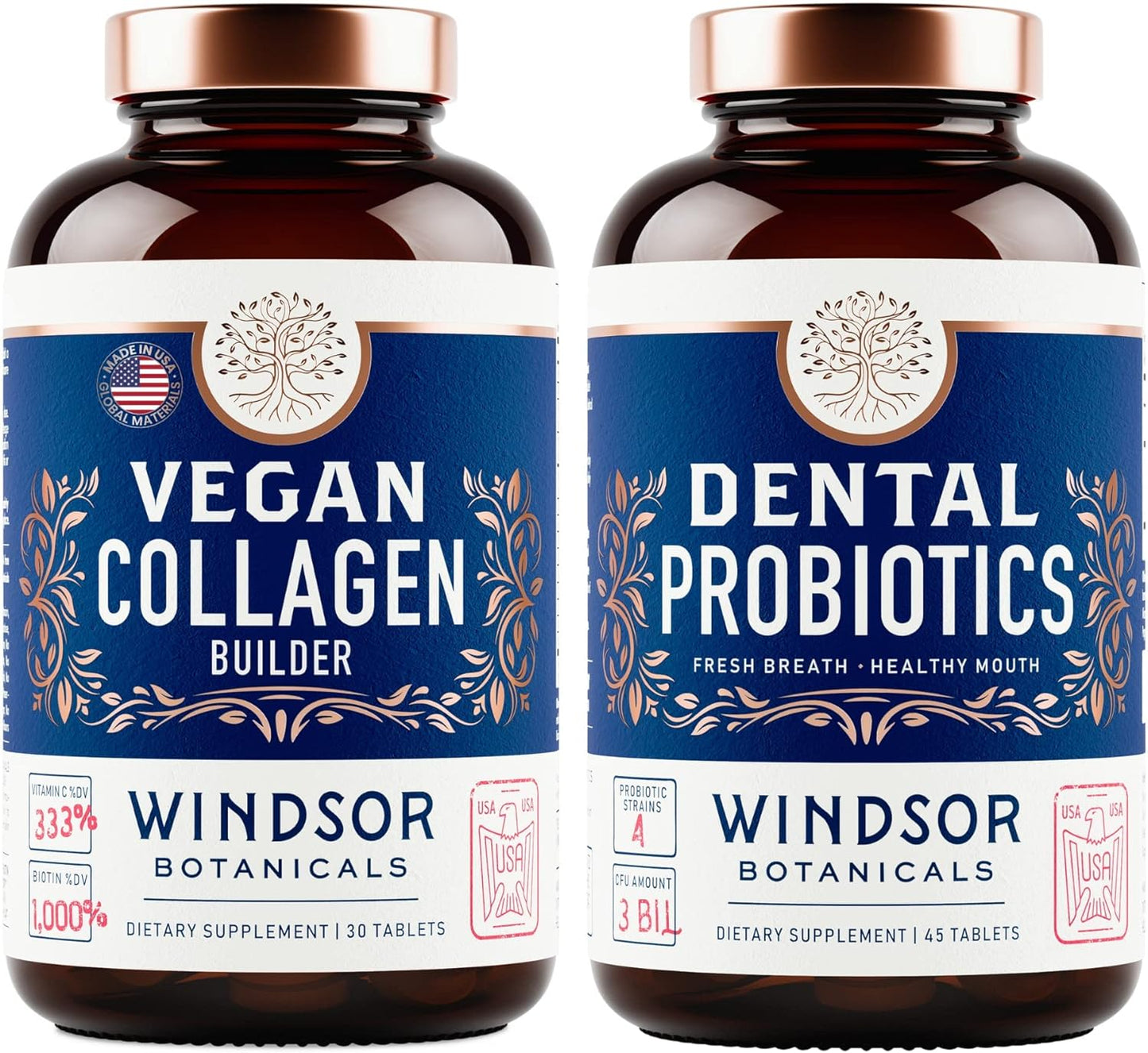 Bundle: WINDSOR BOTANICALS Vegan Collagen Supplement and Dental Probiotics - Fight Bad Breath Naturally!