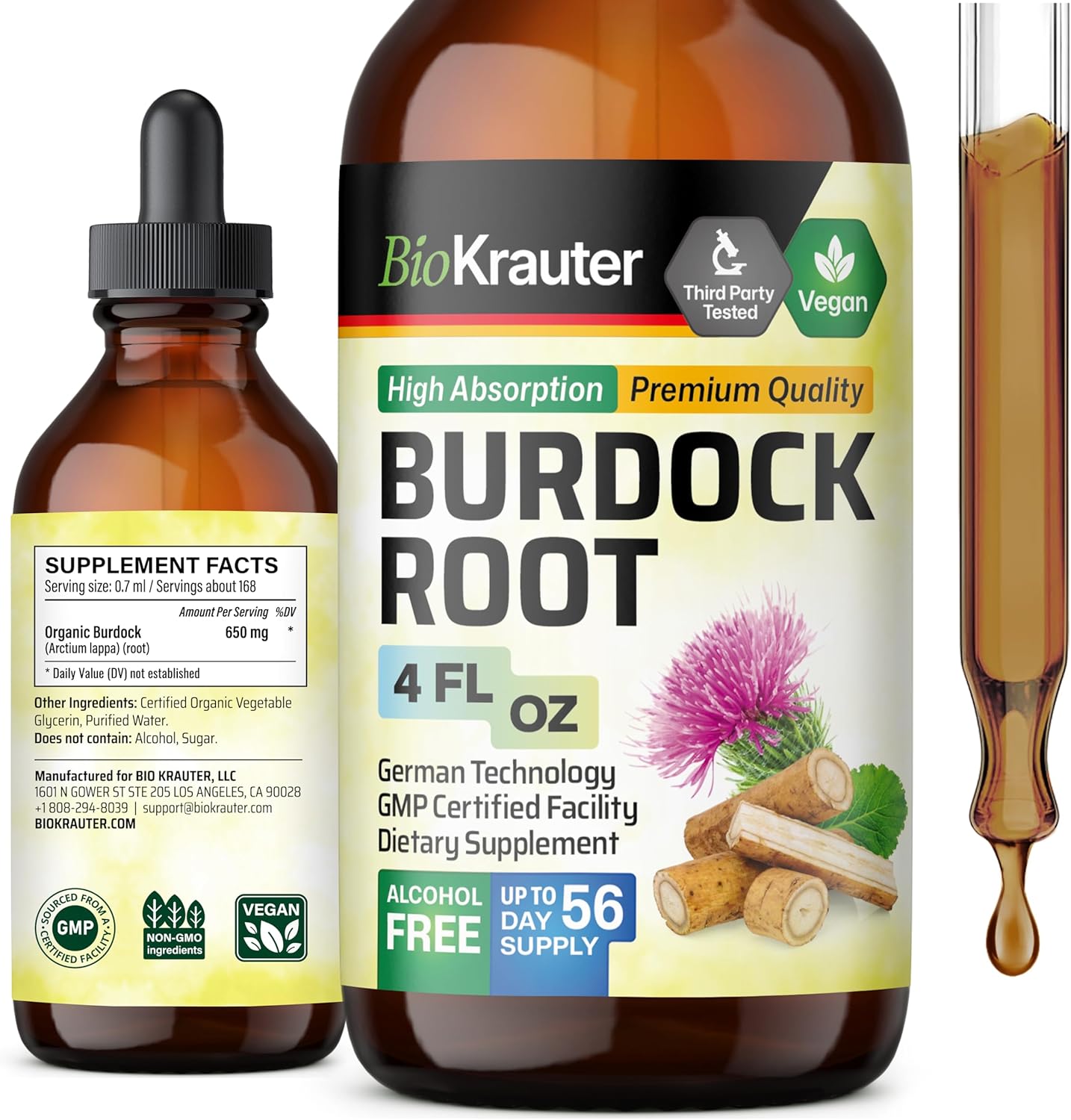 Burdock Root Tincture Liquid Supplement - Antioxidant Support - Vegan Extract Drops - Alcohol & Sugar Free - 4 Fl.Oz.