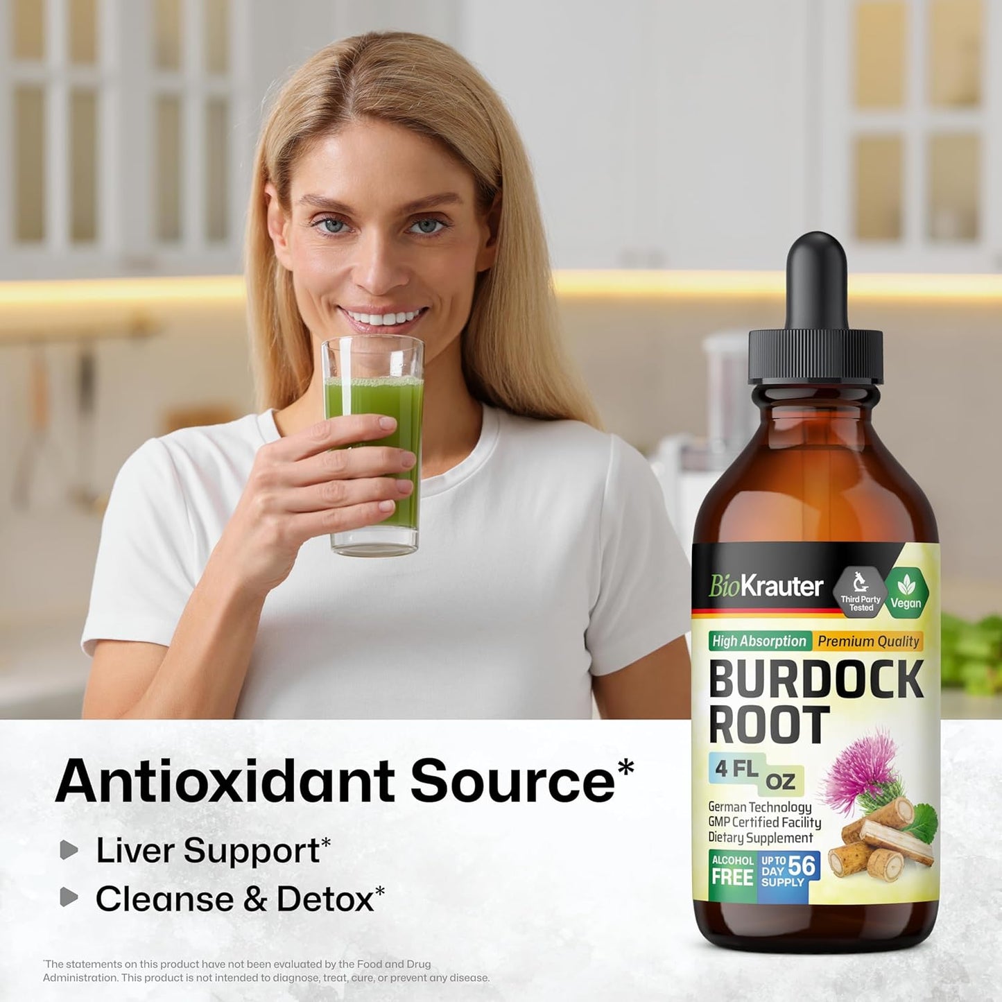 Burdock Root Tincture Liquid Supplement - Antioxidant Support - Vegan Extract Drops - Alcohol & Sugar Free - 4 Fl.Oz.