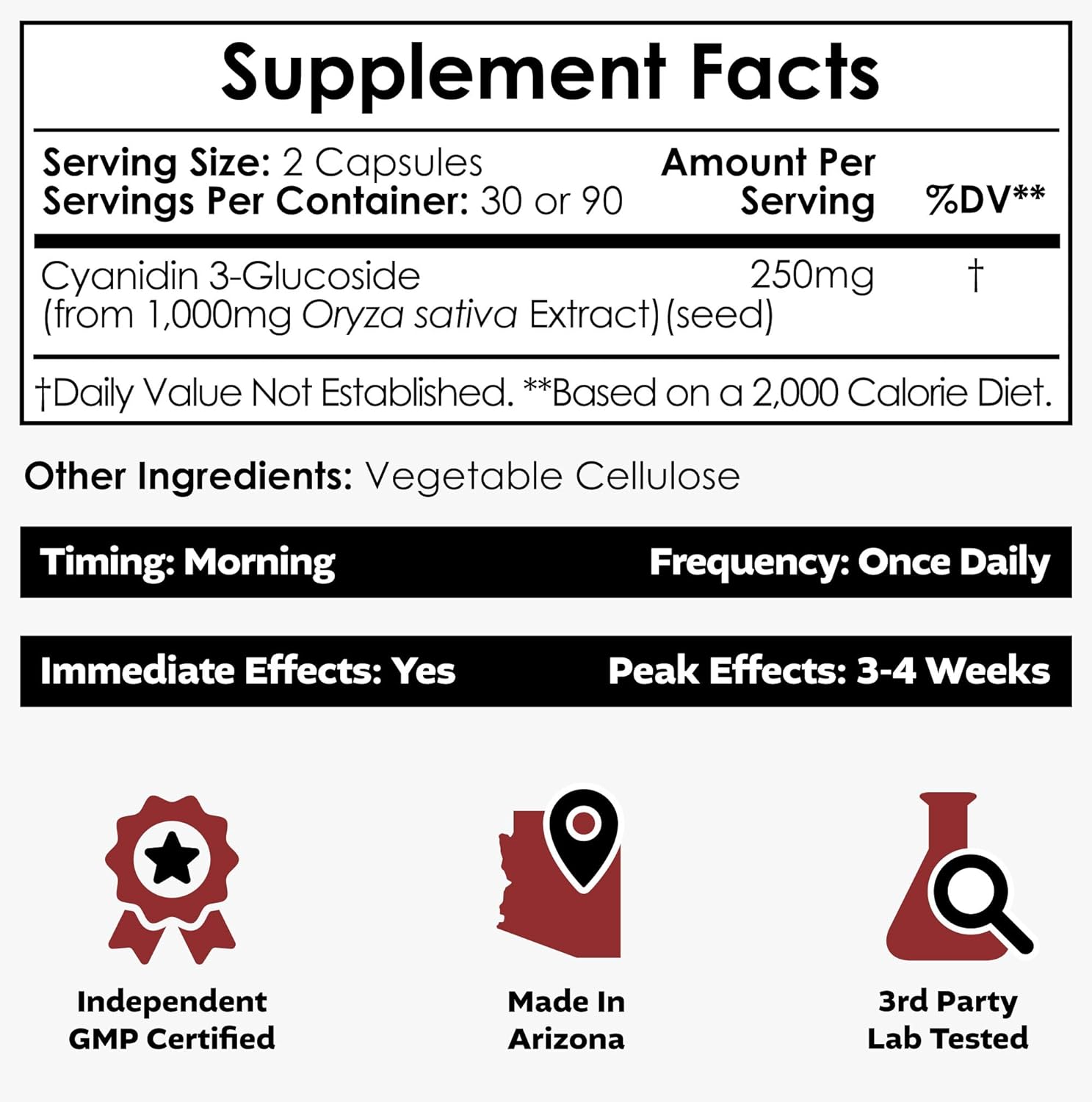 C3G Black Rice Extract Capsules | 125mg | 180 Count | Oryza Sativa Supplement for Metabolic, Vision, & Cognitive Support - BoostGo Australia