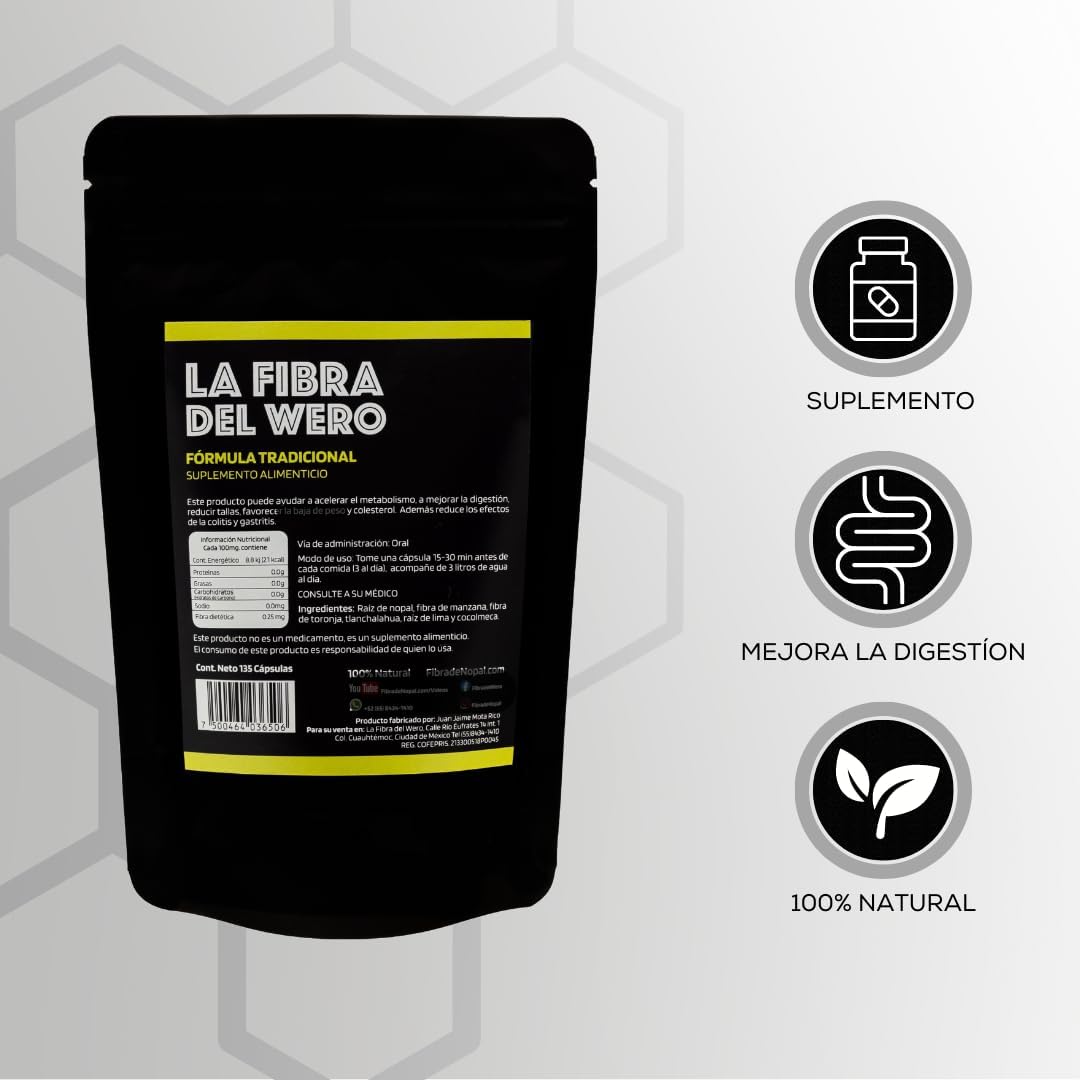 Cactus Fiber with Pink Grapefruit Supplement | 100% Natural "Month and a Half" Pack | Wero Fiber Source