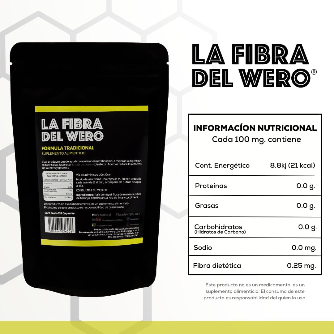 Cactus Fiber with Pink Grapefruit Supplement | 100% Natural "Month and a Half" Pack | Wero Fiber Source