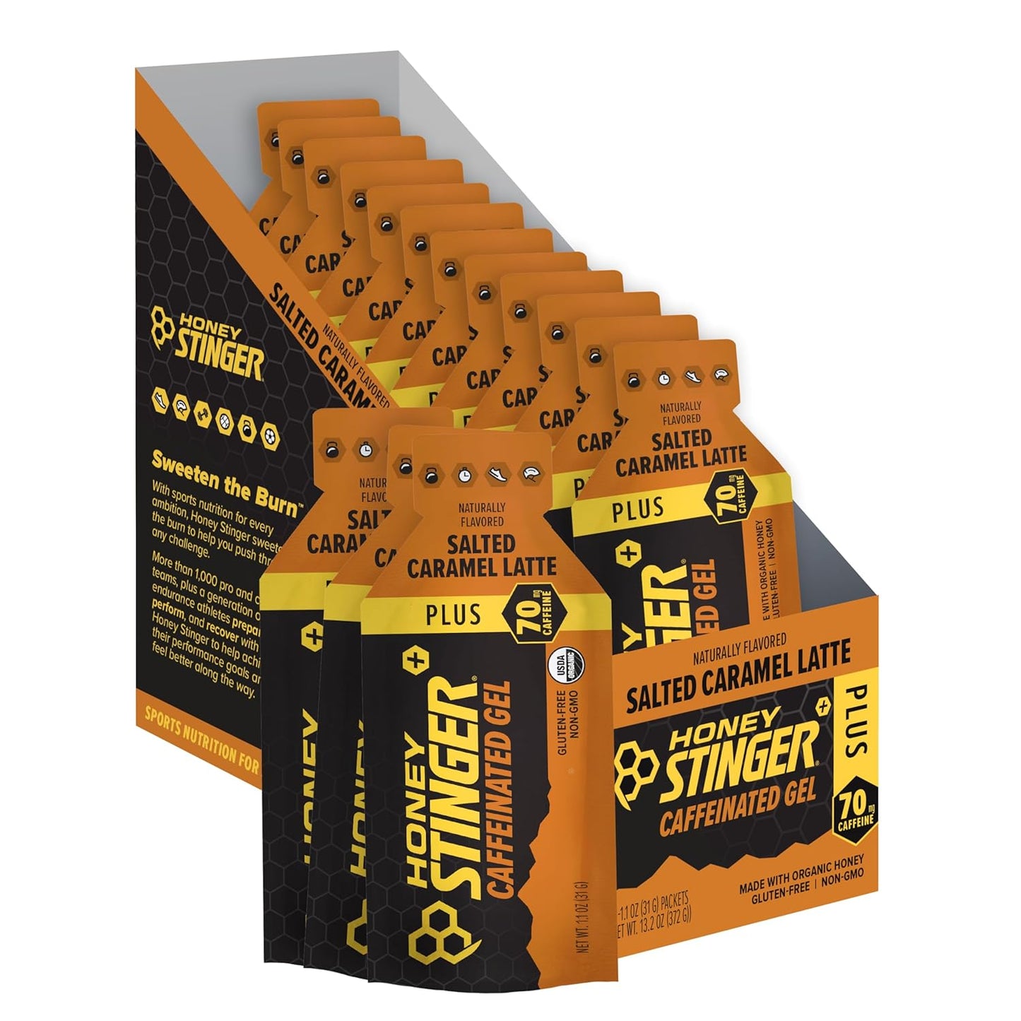 Caffeinated Salted Caramel Energy Gel for Exercise & Running | Gluten-Free Sports Nutrition for Home & Gym | 12 Pack, 13.2 oz