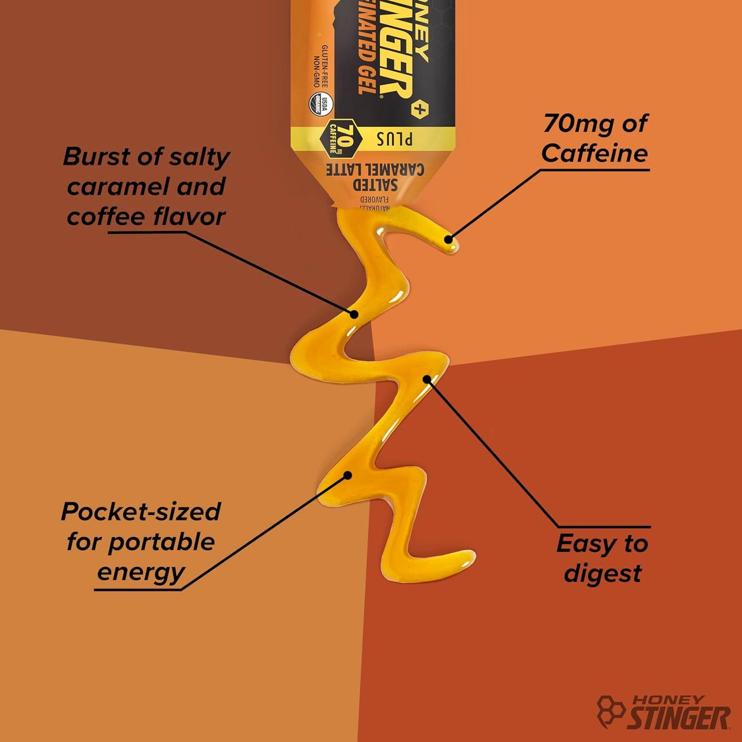 Caffeinated Salted Caramel Energy Gel for Exercise & Running | Gluten-Free Sports Nutrition for Home & Gym | 12 Pack, 13.2 oz