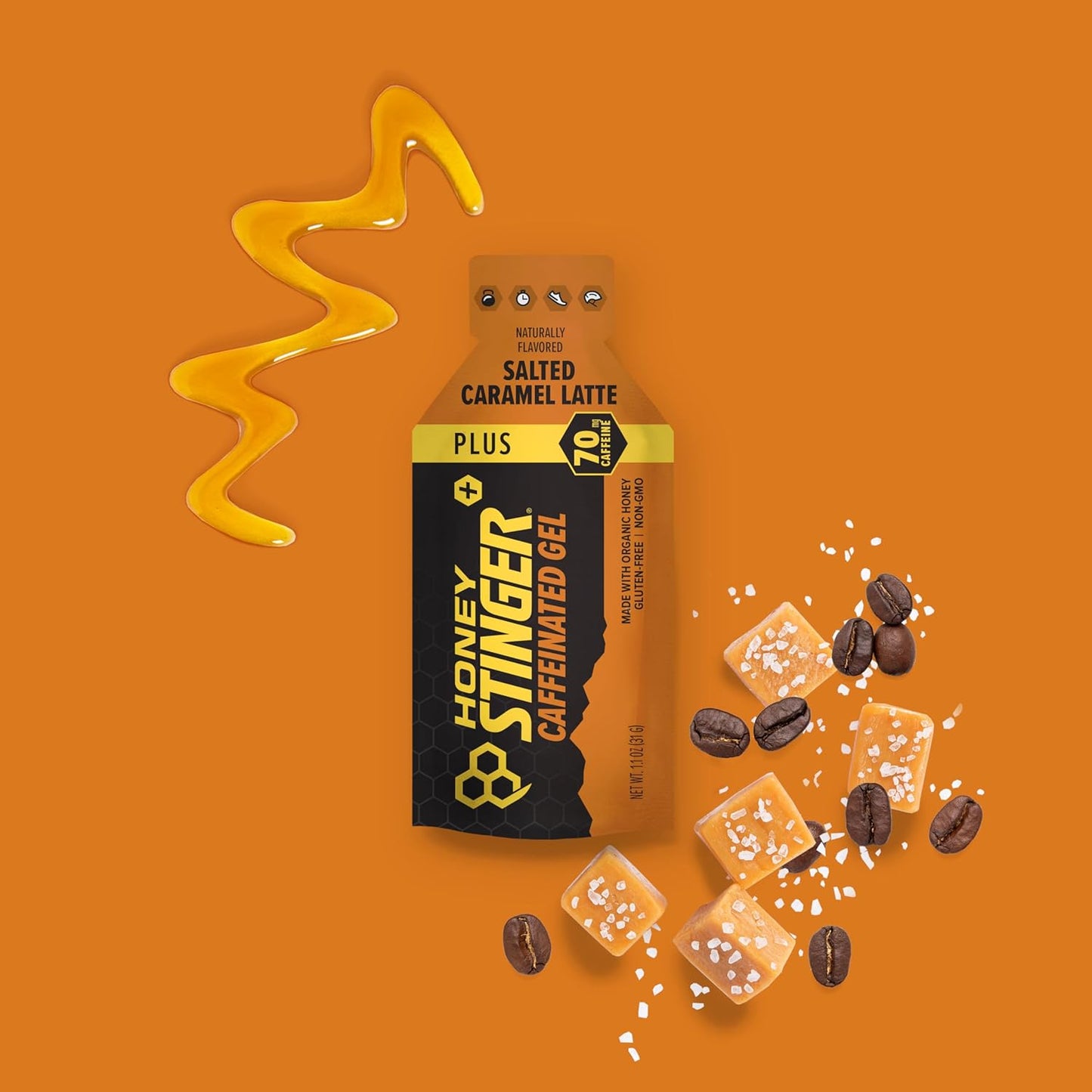 Caffeinated Salted Caramel Energy Gel for Exercise & Running | Gluten-Free Sports Nutrition for Home & Gym | 12 Pack, 13.2 oz