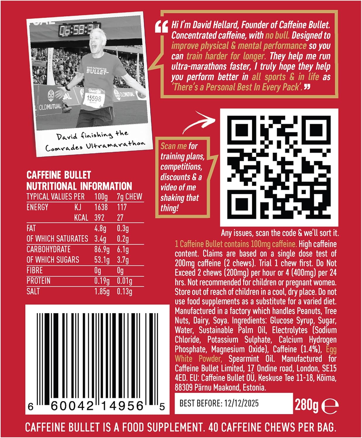 Caffeine Bullet Mint Energy Chews - 40 Pack, 100mg Per Serving for Running, Cycling, Gaming & Pre-Workout Boost.