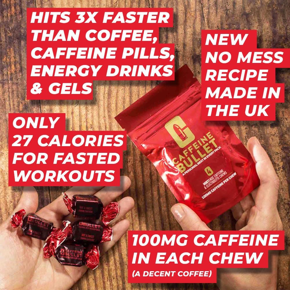 Caffeine Bullet Mint Energy Chews - 40 Pack, 100mg Per Serving for Running, Cycling, Gaming & Pre-Workout Boost.