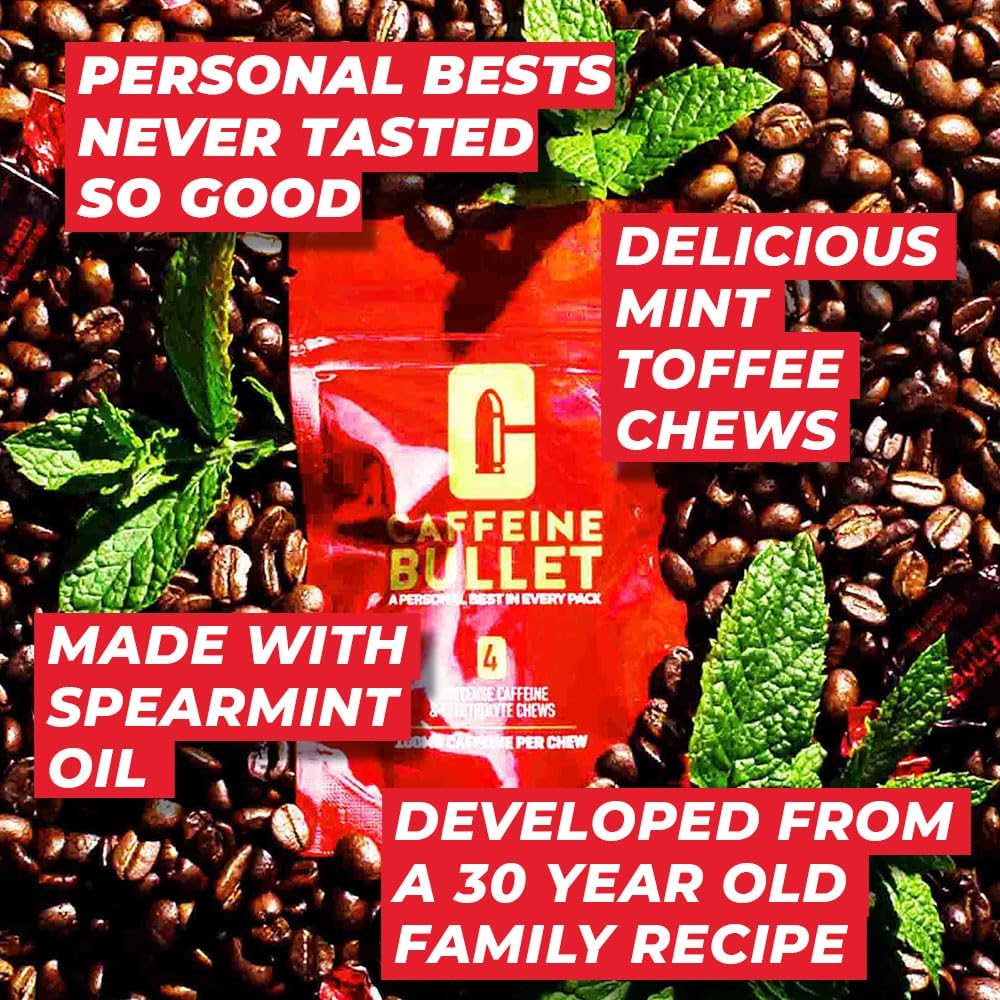 Caffeine Bullet Mint Energy Chews - 40 Pack, 100mg Per Serving for Running, Cycling, Gaming & Pre-Workout Boost.