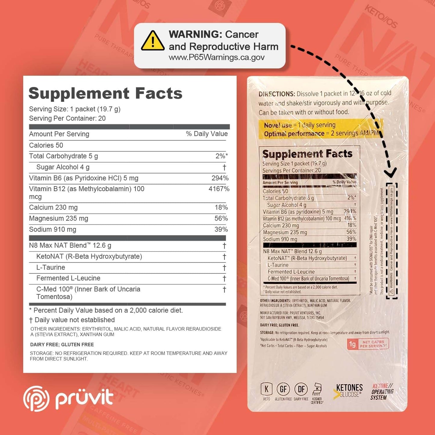 Caffeine-Free Heart Tart Keto Supplements with Exogenous Ketones for Workout Energy - BHB Salts Ketogenic Supplement for Men and Women (20 Count)