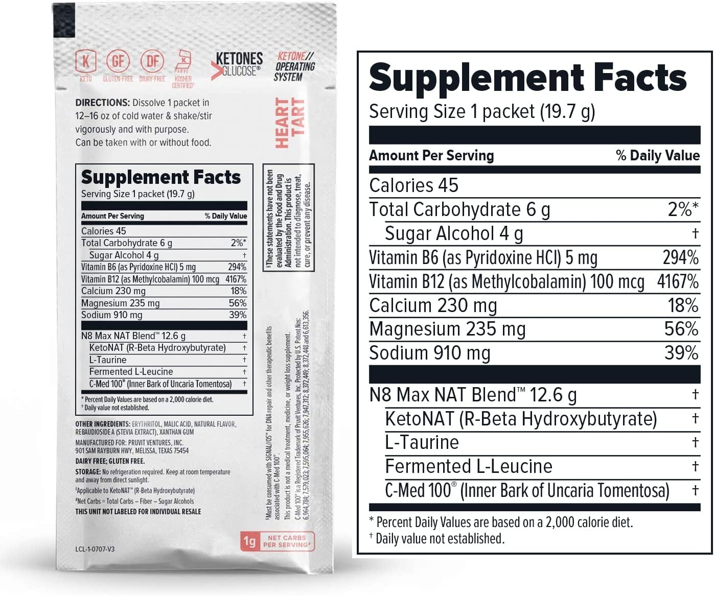 Caffeine-Free Heart Tart Keto Supplements with Exogenous Ketones for Workout Energy - BHB Salts Ketogenic Supplement for Men and Women (20 Count)