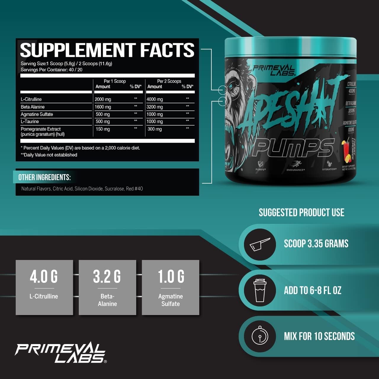 Caffeine-Free Pre-Workout Powder for Men and Women - Nitric Oxide Pump, Strength, and Intense Pumps - Cherry Lemonade Flavor - 40 Servings