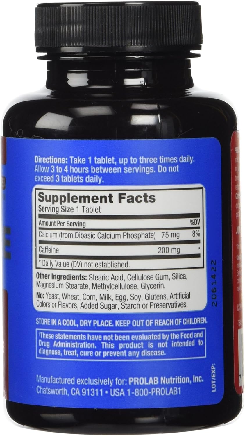 Caffeine Tablets 100 Count by ProLab for Energy and Focus