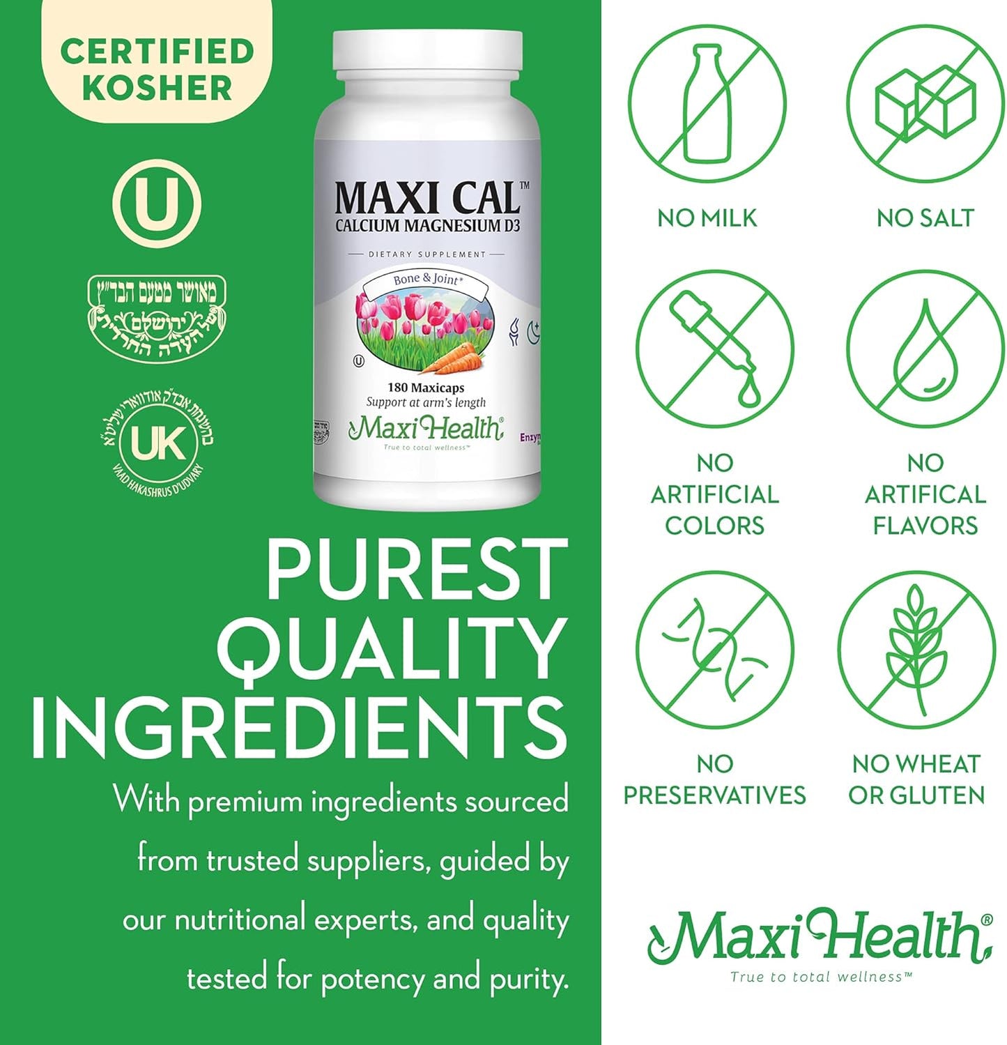 Calcium 1000 mg Supplement with Vitamin D3 and Magnesium - Bone, Teeth, Joint Support - 180 Capsules