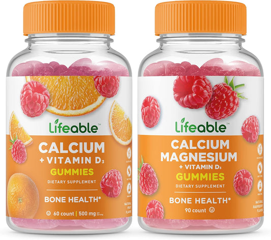 Calcium and Vitamin D Gummies Bundle with Magnesium - Delicious Supplement, Gluten and GMO Free Chewables