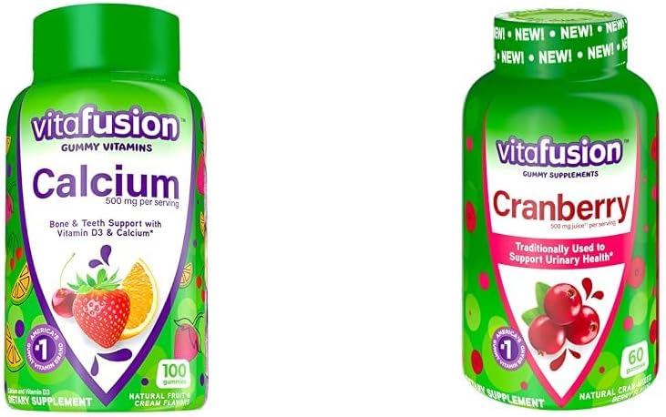 Calcium and Vitamin D Gummy Vitamins for Bone Support, 100 Count + Cranberry Gummies for Women, 60 Count