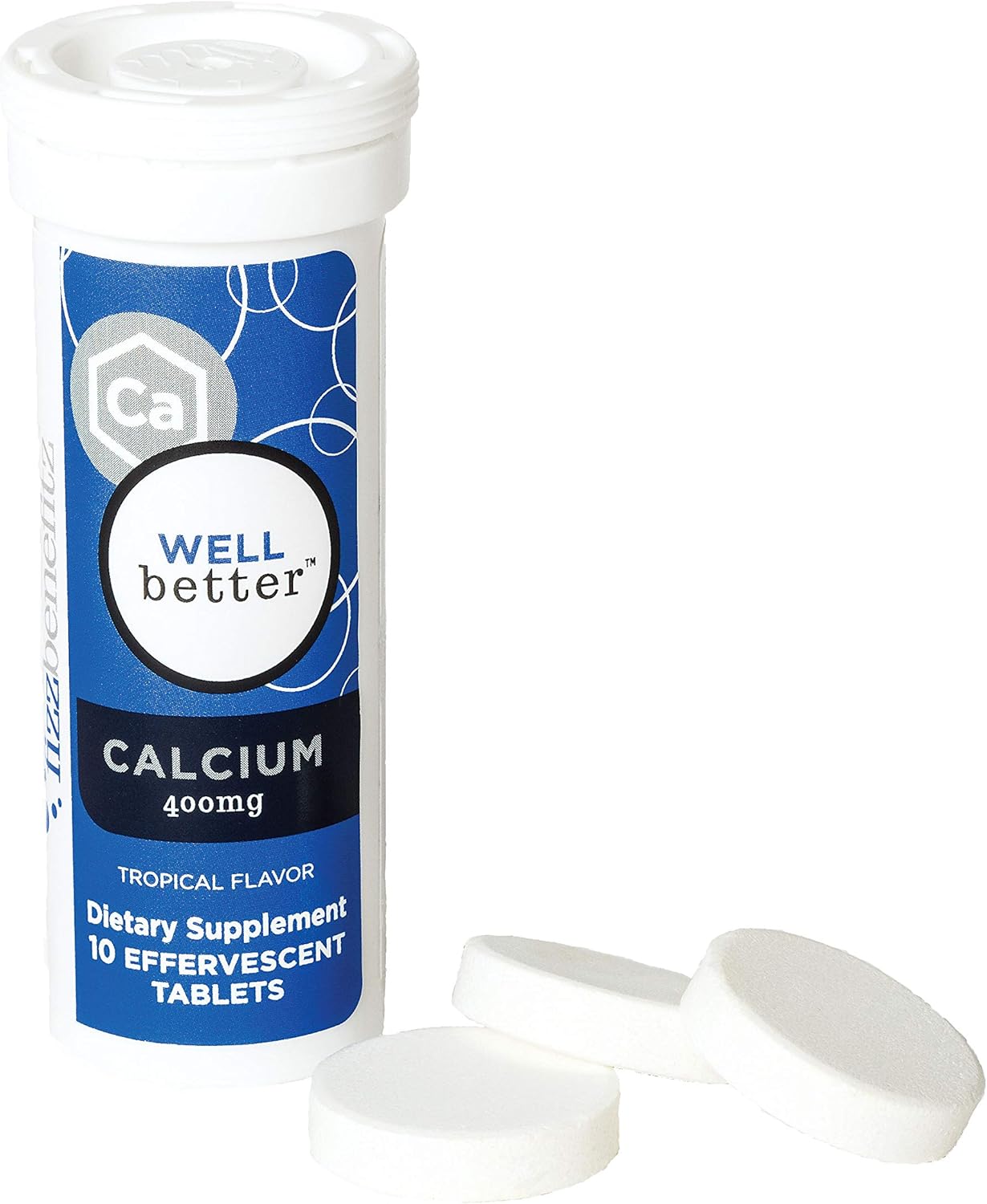 Calcium Carbonate Dissolvable Supplement with Tropical Flavor - 400mg Tablets, Powder in Water - Ideal for Pill Swallowing Issues (3 Tubes)