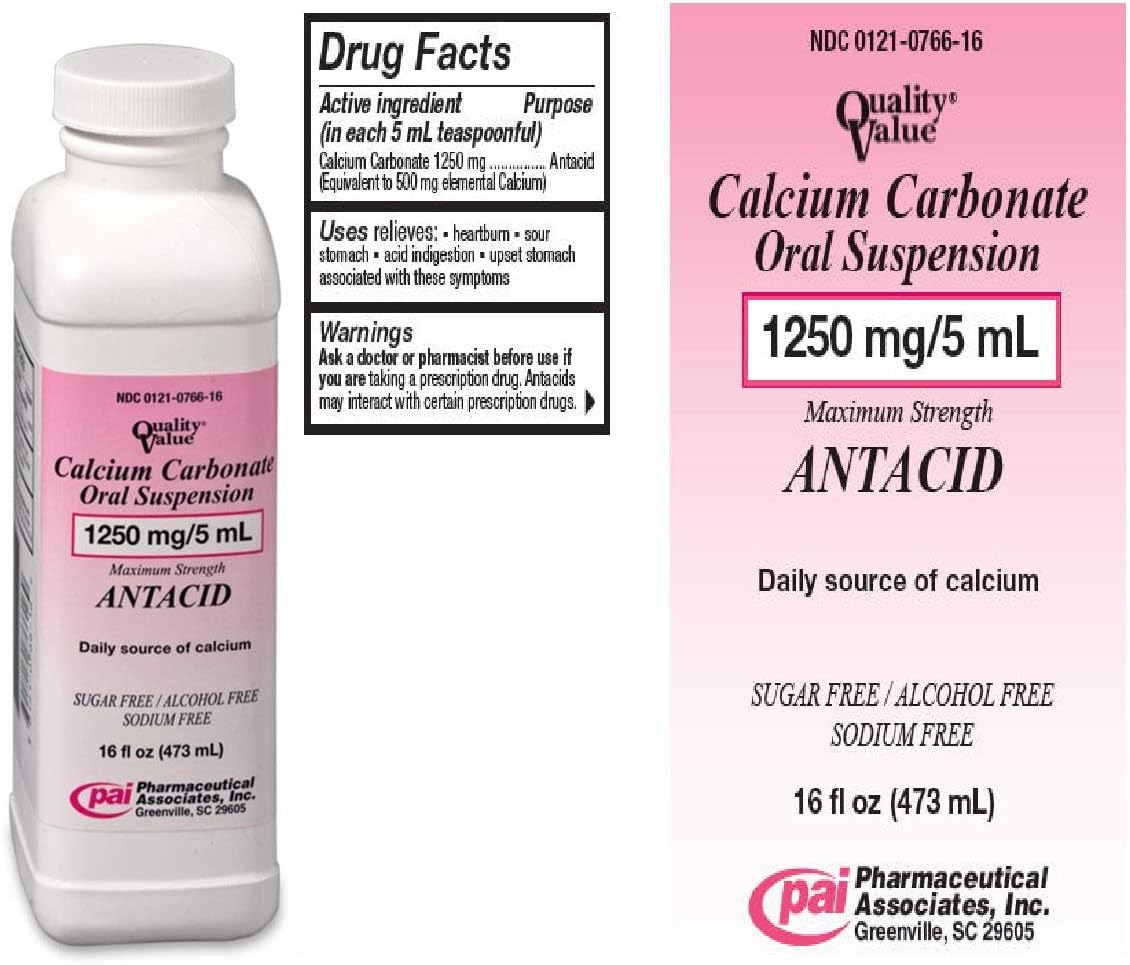 Calcium Carbonate Oral Suspension 1250mg/5 ml - 16 Oz by Pharmaceutical Assoc Inc