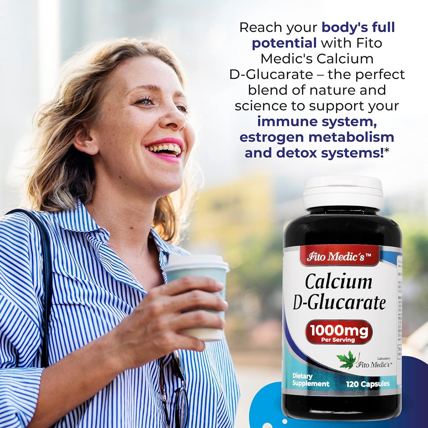 Calcium D-Glucarate 1000mg - 120 Capsules for Menopause Support and Liver Detox - High Absorption Calcium Supplement from FITO MEDIC'S Lab