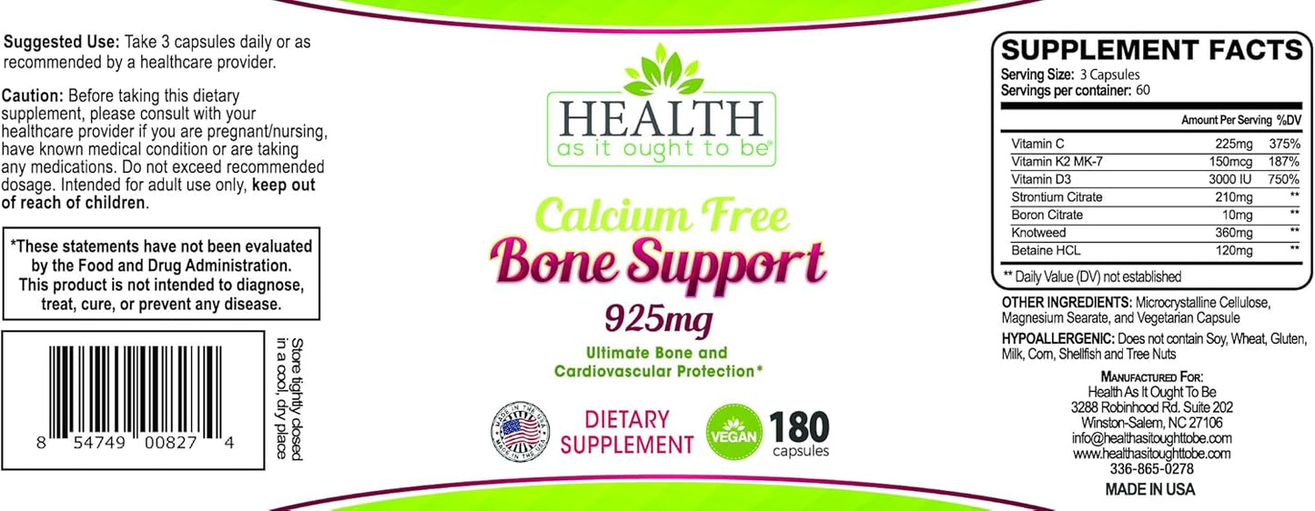 Calcium-Free Bone and Cardiovascular Support Supplement - 180 Capsules for Ultimate Health