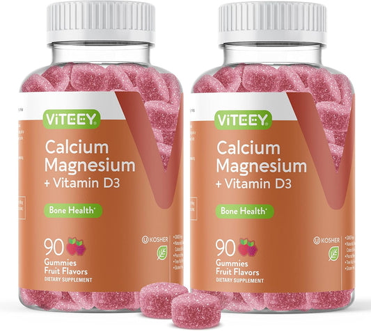 Calcium Gummies with Vitamin D3, Magnesium for Bone Health, Immune Support - Chewable Fruit Flavored Supplement for Men, Women, Teens - Viteey Energy and Muscle Function Booster - BoostGo Australia