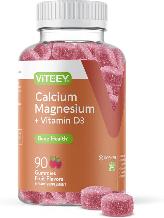 Calcium Gummies with Vitamin D3, Magnesium for Bone Health, Immune Support, Energy - Chewable Fruit Flavored Gummy Dietary Supplements for Men, Women, Teens