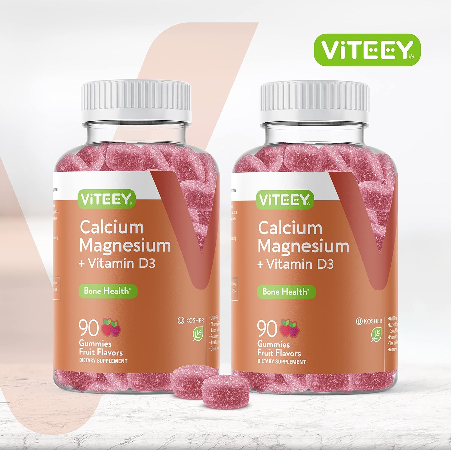 Calcium Gummies with Vitamin D3, Magnesium for Bone Health, Immune Support - Chewable Fruit Flavored Supplement for Men, Women, Teens - Viteey Energy and Muscle Function Booster - BoostGo Australia