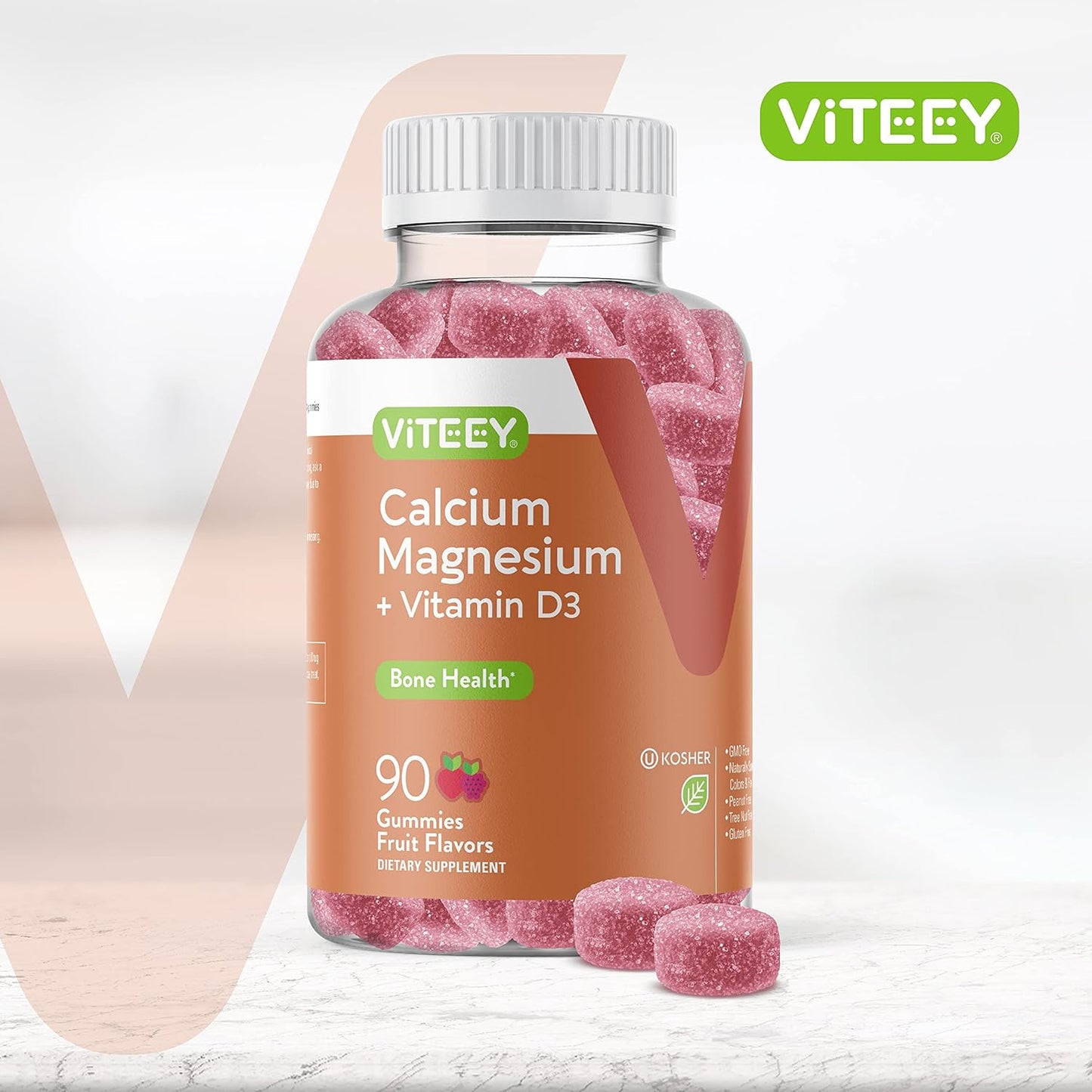 Calcium Gummies with Vitamin D3, Magnesium for Bone Health, Immune Support, Energy - Chewable Fruit Flavored Gummy Dietary Supplements for Men, Women, Teens