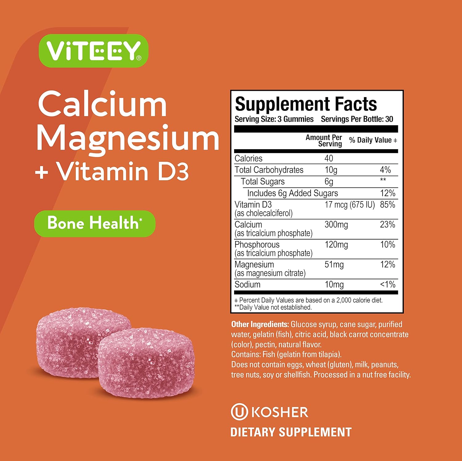 Calcium Gummies with Vitamin D3, Magnesium for Bone Health, Immune Support, Energy - Chewable Fruit Flavored Gummy Dietary Supplements for Men, Women, Teens