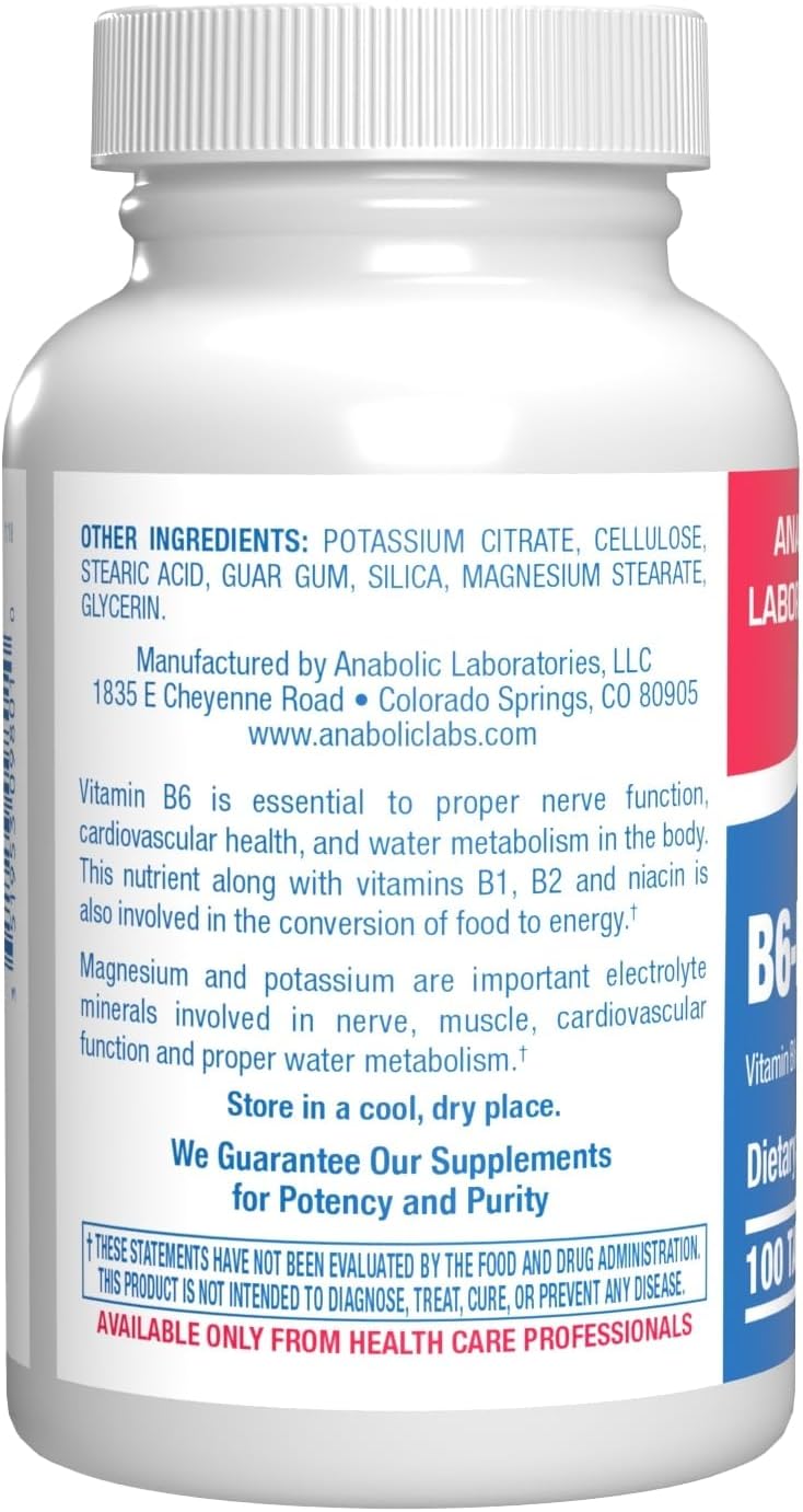 Calcium Magnesium B6 Supplement for Energy Metabolism and Heart Health - Clinically Formulated Vitamin B6 Complex with B1, B2, Niacin, and Potassium (100 Servings)