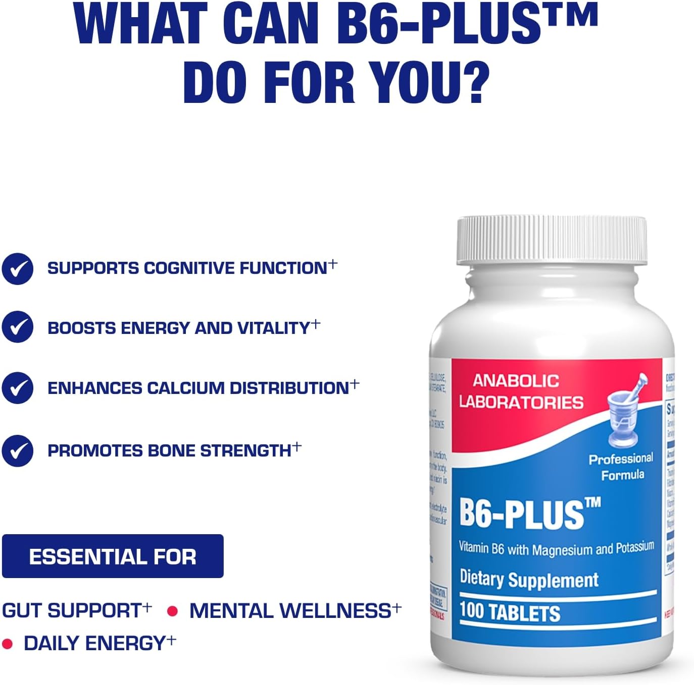 Calcium Magnesium B6 Supplement for Energy Metabolism and Heart Health - Clinically Formulated Vitamin B6 Complex with B1, B2, Niacin, and Potassium (100 Servings)