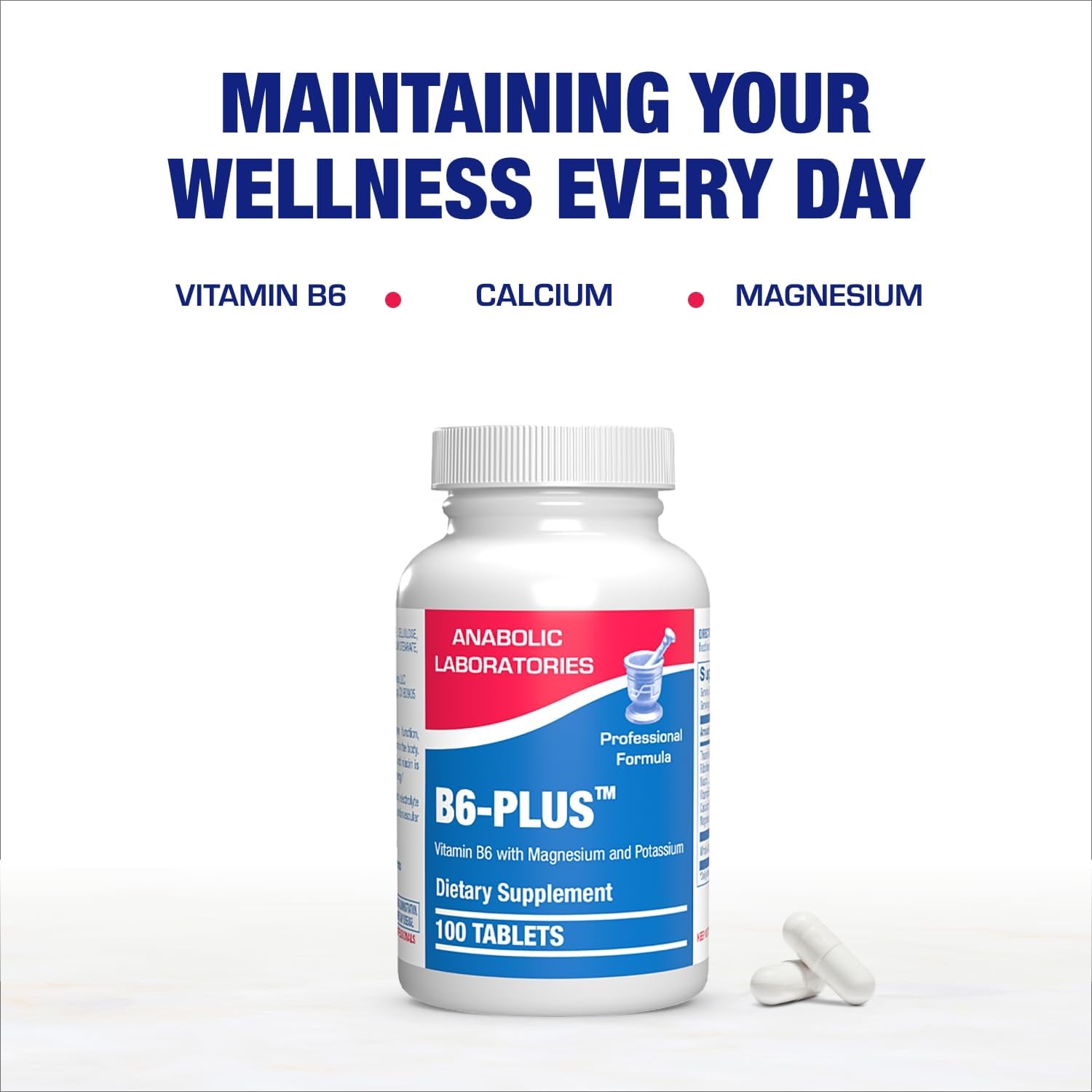 Calcium Magnesium B6 Supplement for Energy Metabolism and Heart Health - Clinically Formulated Vitamin B6 Complex with B1, B2, Niacin, and Potassium (100 Servings)