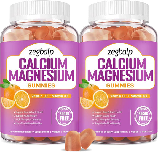 Calcium Magnesium Gummies with Vitamin D3 & K2 - Sugar Free Chewable Supplements for Bone, Muscle & Energy Support for Adults & Kids