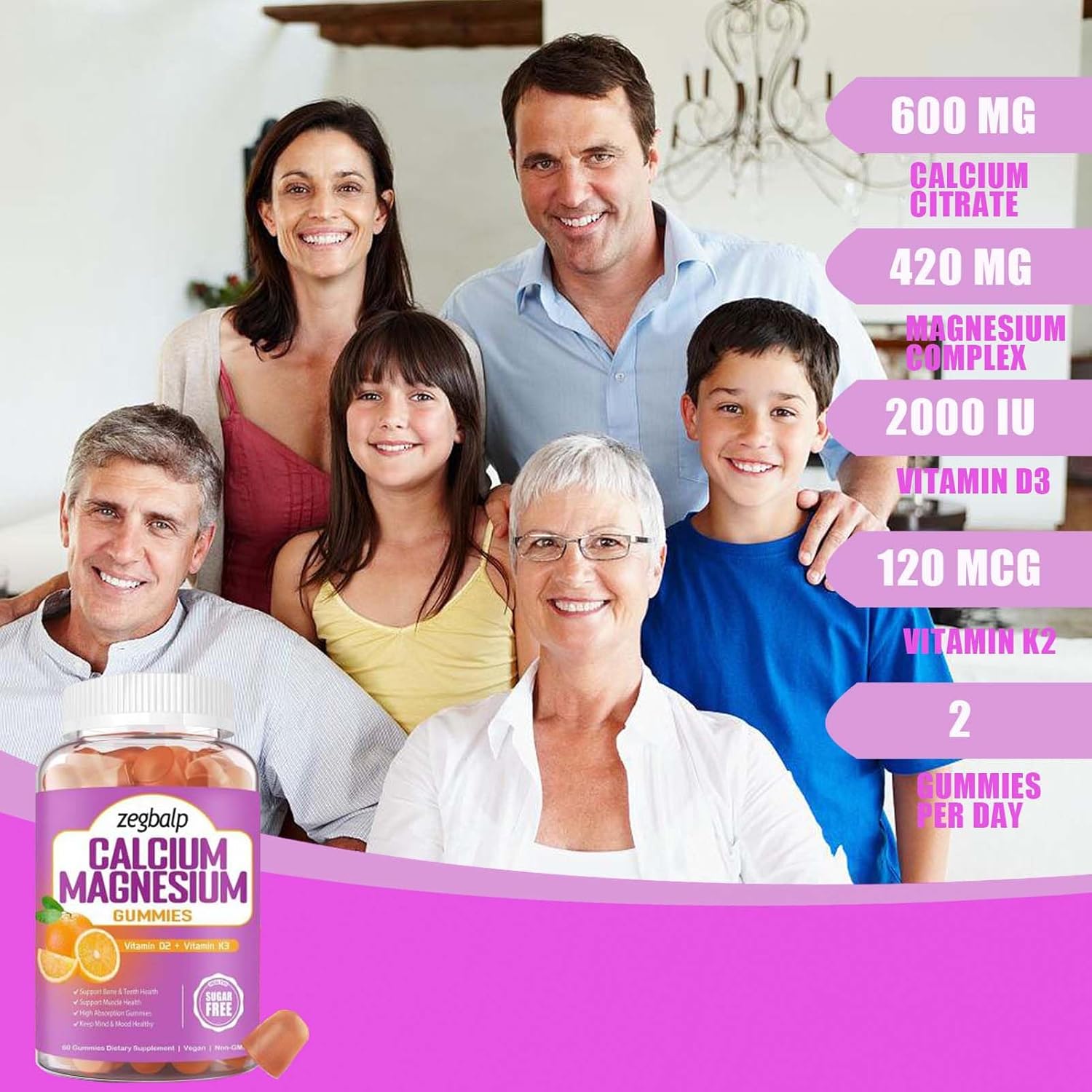 Calcium Magnesium Gummies with Vitamin D3 & K2 - Sugar Free Chewable Supplements for Bone, Muscle & Energy Support for Adults & Kids