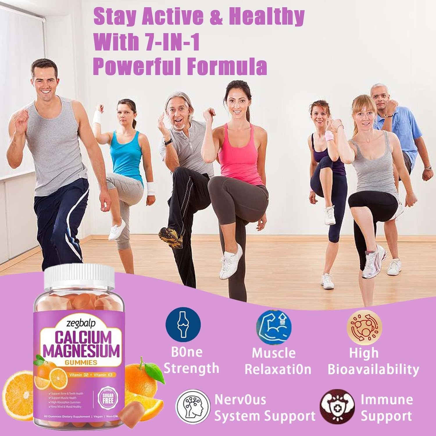 Calcium Magnesium Gummies with Vitamin D3 & K2 - Sugar Free Chewable Supplements for Bone, Muscle & Energy Support for Adults & Kids