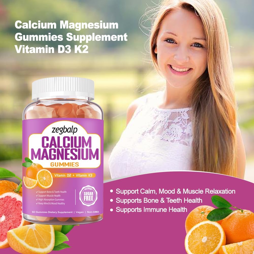 Calcium Magnesium Gummies with Vitamin D3 & K2 - Sugar Free Chewable Supplements for Bone, Muscle & Energy Support for Adults & Kids