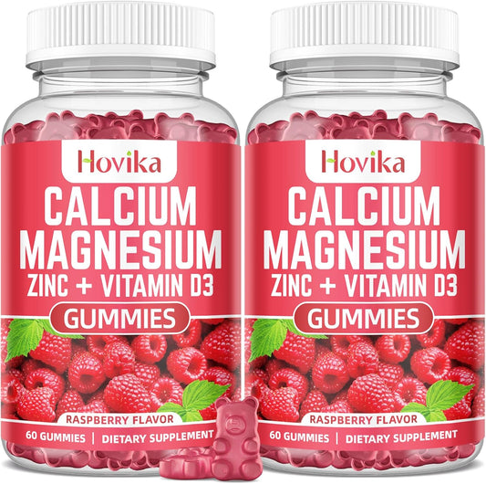 Calcium Magnesium Zinc Gummies with Potassium Vitamin C, B6, D3, K2 - Multi Vitamin Supplement for Bones, Muscles, Teeth, Calm, Mood - 2 Pack - 60 Count