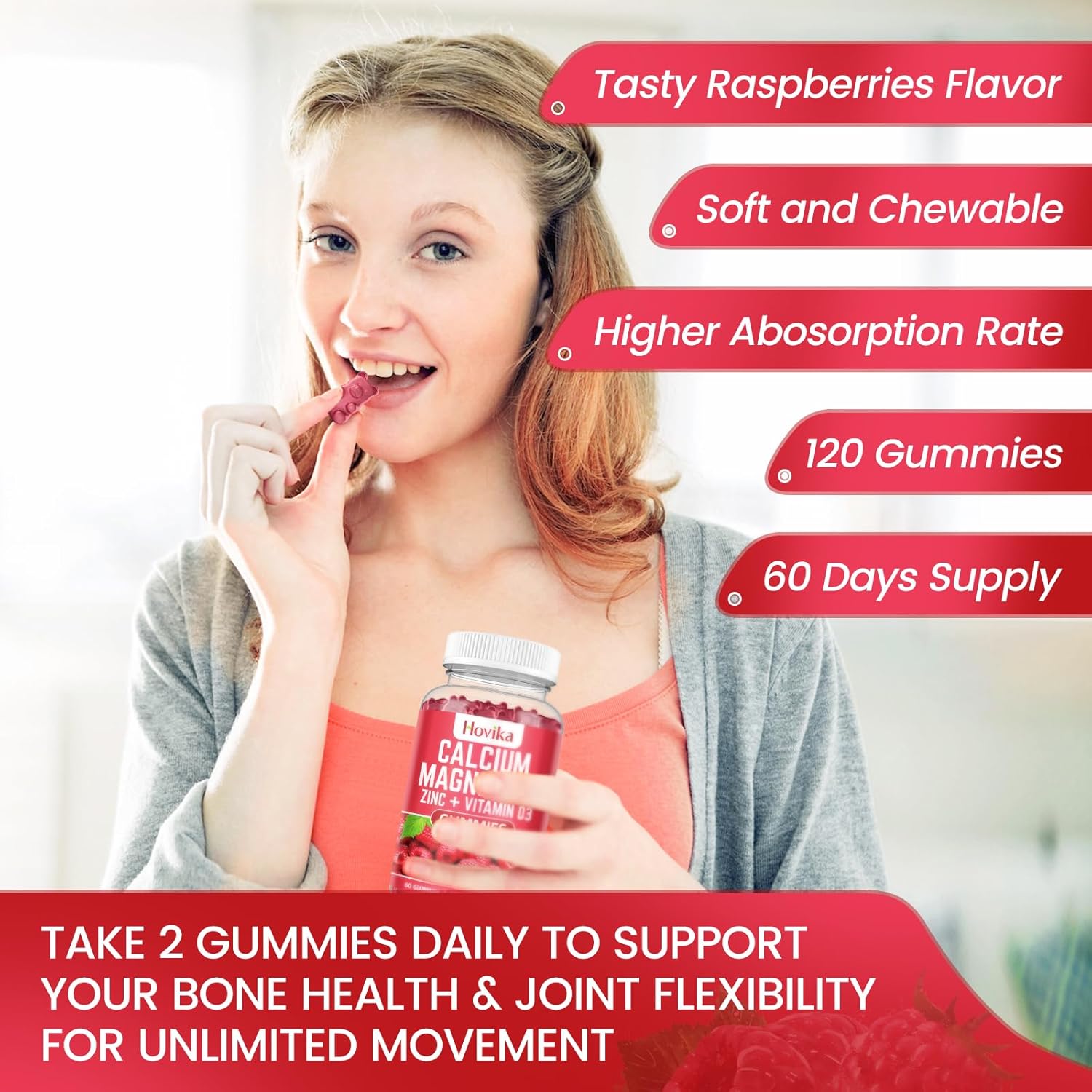 Calcium Magnesium Zinc Gummies with Potassium Vitamin C, B6, D3, K2 - Multi Vitamin Supplement for Bones, Muscles, Teeth, Calm, Mood - 2 Pack - 60 Count