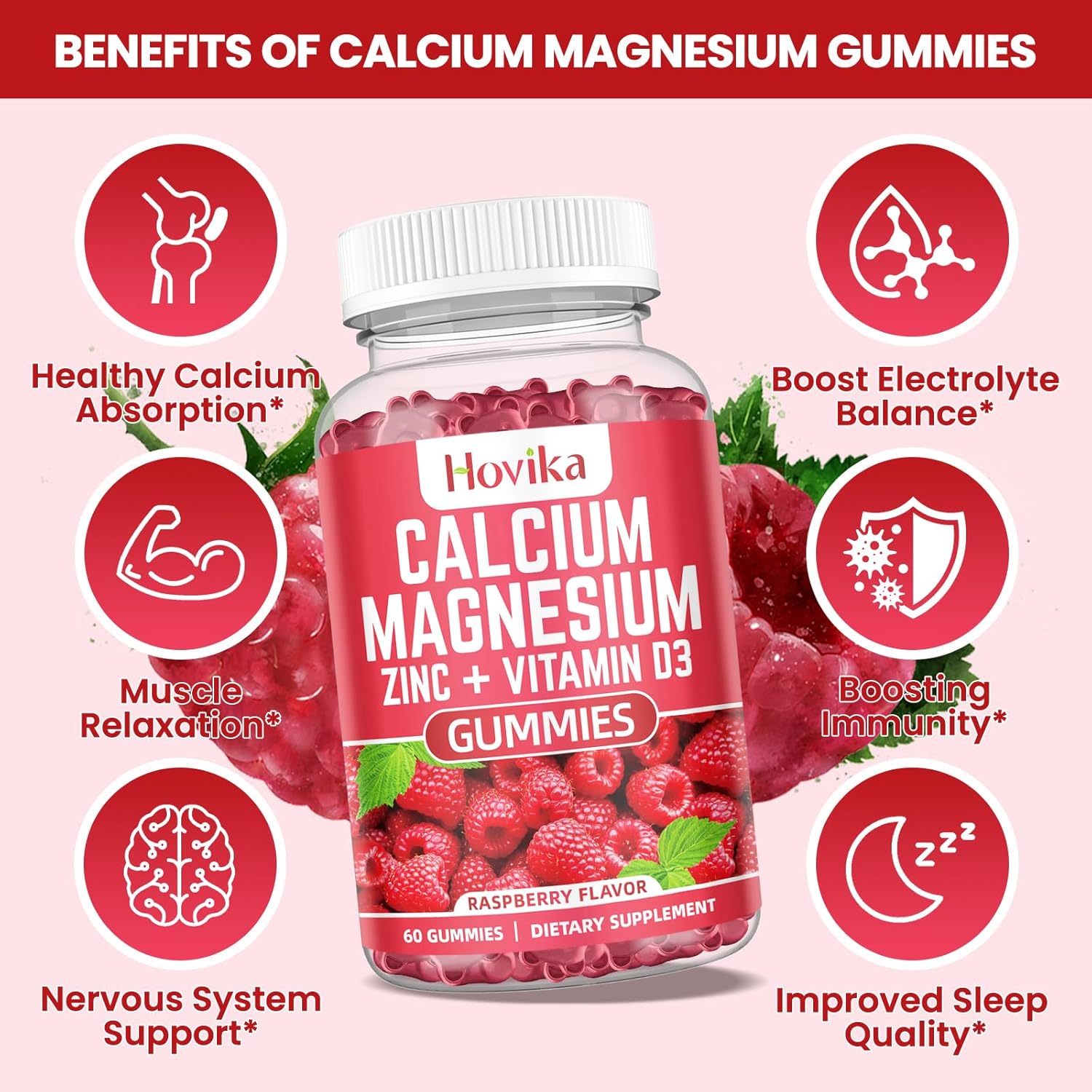 Calcium Magnesium Zinc Gummies with Potassium Vitamin C, B6, D3, K2 - Multi Vitamin Supplement for Bones, Muscles, Teeth, Calm, Mood - 2 Pack - 60 Count