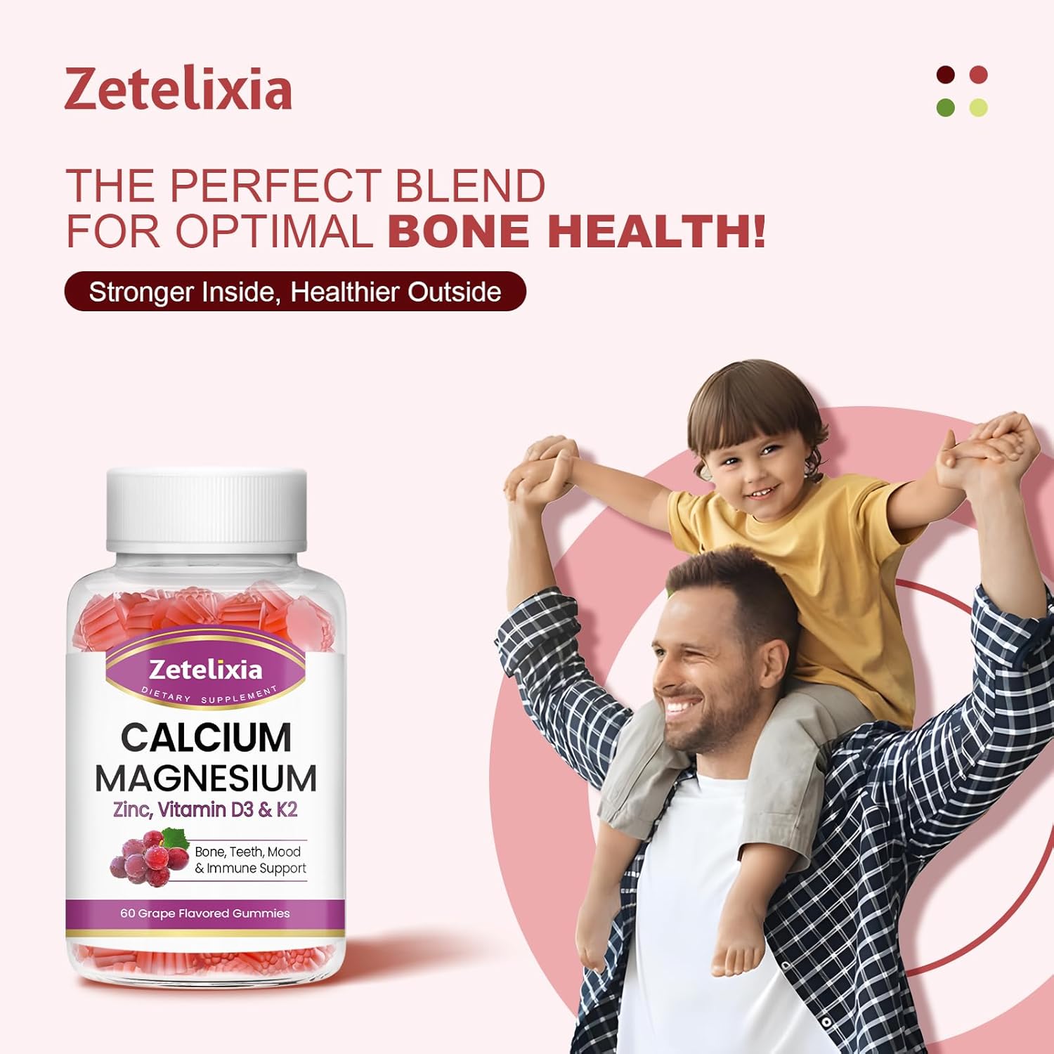 Calcium Magnesium Zinc Gummies with Vitamin D3 & K2 for Bone Health, 120 Grape Flavor Gummies for Women and Men