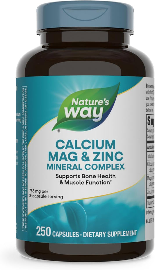 Calcium Magnesium Zinc Mineral Complex for Bone & Muscle Health, Immune Support - 250 Capsules