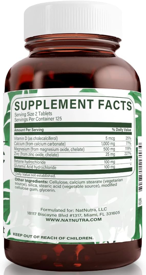 Calcium Magnesium Zinc Supplement with Vitamin D3 for Bone Strength and Nerve Health - Gluten and Sugar-Free Mineral Complex - 250 Count
