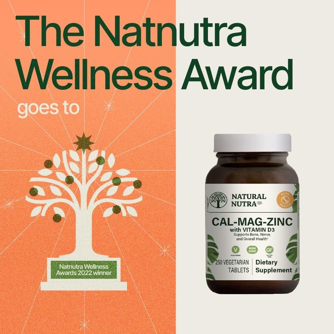 Calcium Magnesium Zinc Supplement with Vitamin D3 for Bone Strength and Nerve Health - Gluten and Sugar-Free Mineral Complex - 250 Count