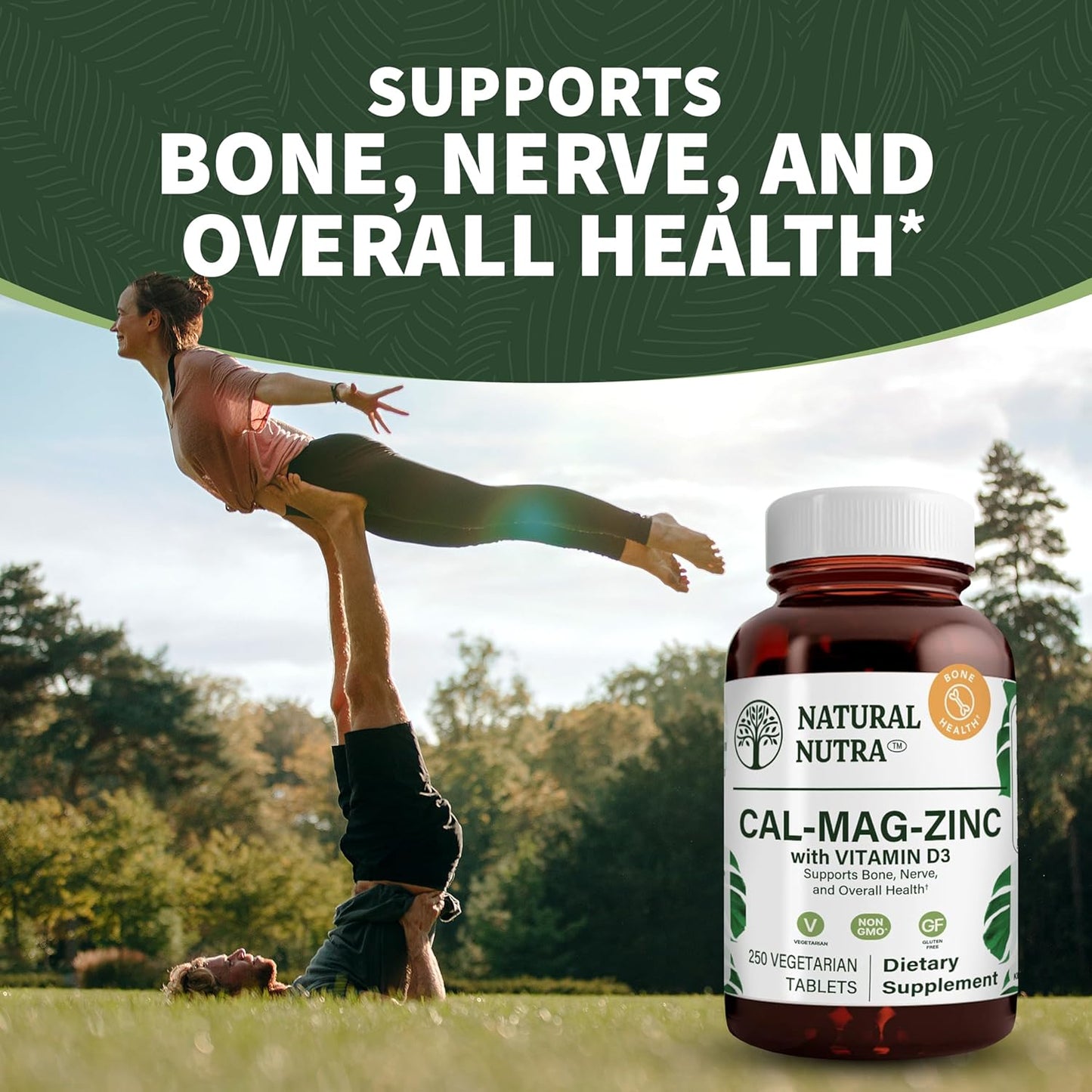 Calcium Magnesium Zinc Supplement with Vitamin D3 for Bone Strength and Nerve Health - Gluten and Sugar-Free Mineral Complex - 250 Count