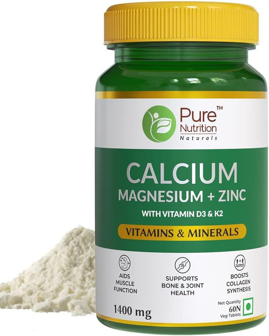 Calcium Magnesium Zinc Tablets with Vitamin D3 & K2, Muscle Health Supplement for Men & Women, Natural Formula