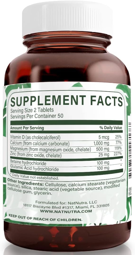 Calcium, Magnesium, Zinc & Vitamin D3 Bone Health Supplement - Gluten-Free, Sugar-Free Mineral Complex - 200 Count