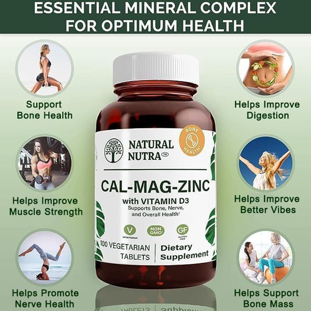 Calcium, Magnesium, Zinc & Vitamin D3 Bone Health Supplement - Gluten-Free, Sugar-Free Mineral Complex - 200 Count