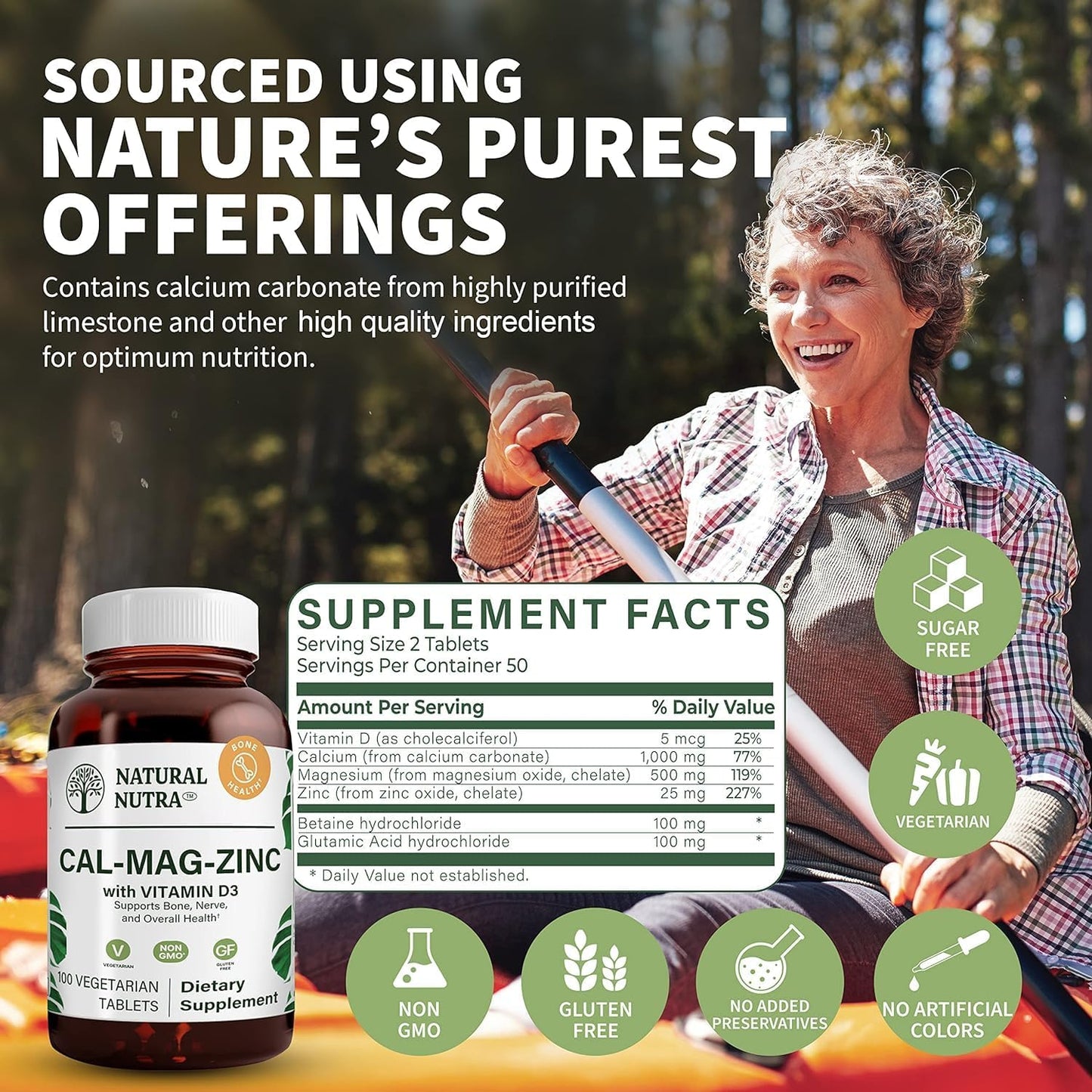 Calcium, Magnesium, Zinc & Vitamin D3 Bone Health Supplement - Gluten-Free, Sugar-Free Mineral Complex - 200 Count